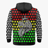 Retro Rasta Lion Aces Zip Up Hoodie Black.